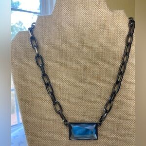 Lia Sophia Gun Metal Chain Link Necklace with Faceted‎ Blue Stone